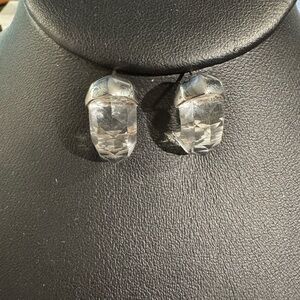 Swarovski Half Hoop Solid Faceted Crystal Silver Tone Pierced Earrings